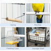 Pawhut 44.5"h Metal Bird Cage Parrot Play Spot Stand W/ Wheel Storage Shelf Multi-doors Black|Pawhut 44,5"h Support De Spot De Jeu Pour Perroquet En Metal Avec Cage A Oiseaux Avec Etagere De Ran