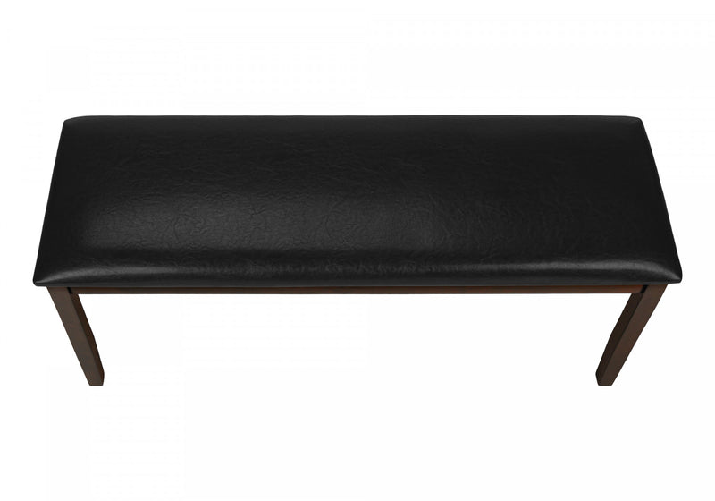Banc rectangulaire de style transitionnel avec bois massif brun et apparence cuir noir pour la salle à manger, le couloir et l’entrée