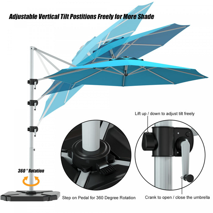 Costway Parasol deporte pour patio de 11 pieds, rotation a 360 degres, inclinaison en aluminium, turquoise