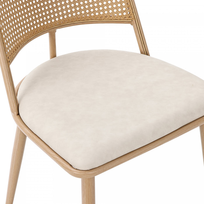 Chaises de salle a manger modernes Oliver avec assise rembourree en PU et dossier en rotin PE, lot de 2, beige