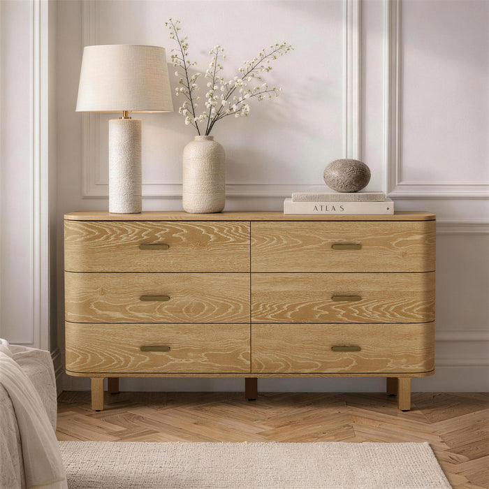 Commode contemporaine Solara 68\" en bois massif chene naturel (6 tiroirs)