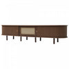 Lucas TV Stand Media Console with Rattan Drawer and Sliding Doors,Dark Oak | Lucas meuble TV – meuble multimedia avec tiroir en rotin et portes coulissantes, finition chene fonce