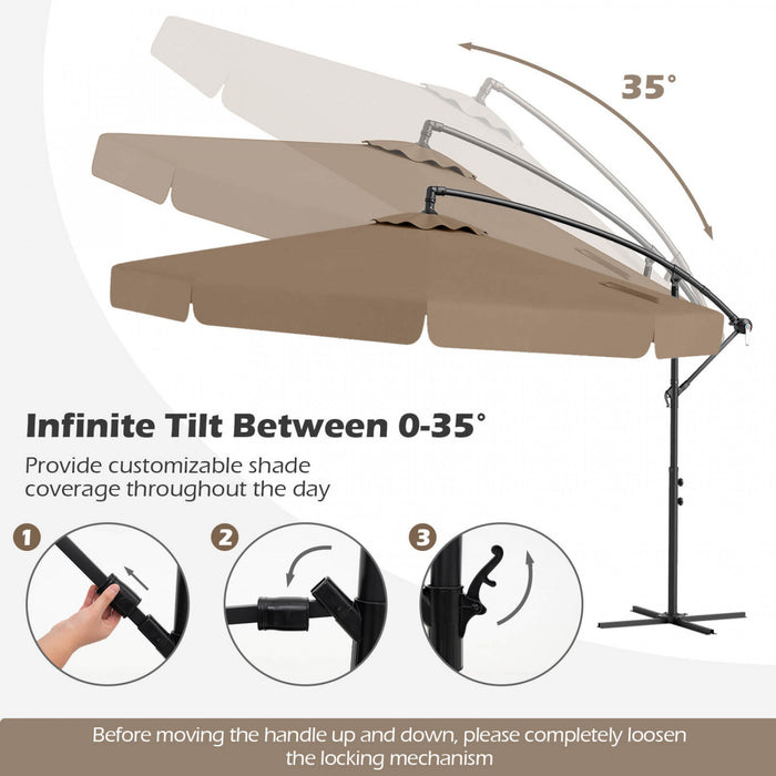 Costway Parasol suspendu deporte de 10 pieds, parasol cantilever de patio avec housse marron