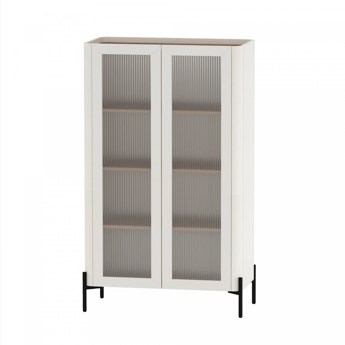 Buffet et bibliotheque modernes Abbey 2 pieces en erable et blanc casse