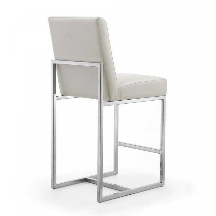 Tabouret de comptoir moderne en metal et tissu Element, blanc perle - Lot de 3