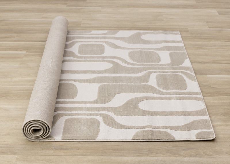 Carpette Leopold beige et crème de style moderne du milieu du 20e siècle - 7 pi 10 po x 10 pi 6 po
