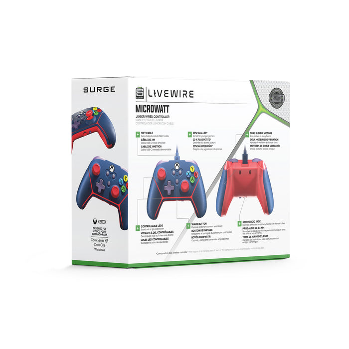 Manette Microwatt Junior Livewire de Surge bleue pour consoles Xbox de séries X et S