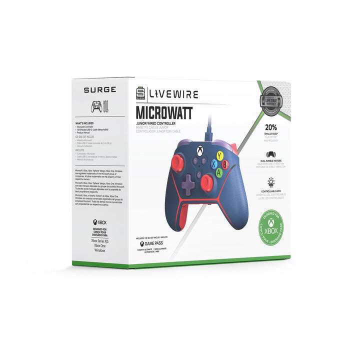 Manette Microwatt Junior Livewire de Surge bleue pour consoles Xbox de séries X et S