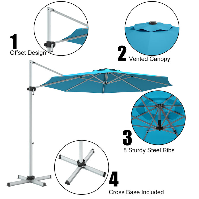 Costway Parasol deporte pour patio de 11 pieds, rotation a 360 degres, inclinaison en aluminium, turquoise