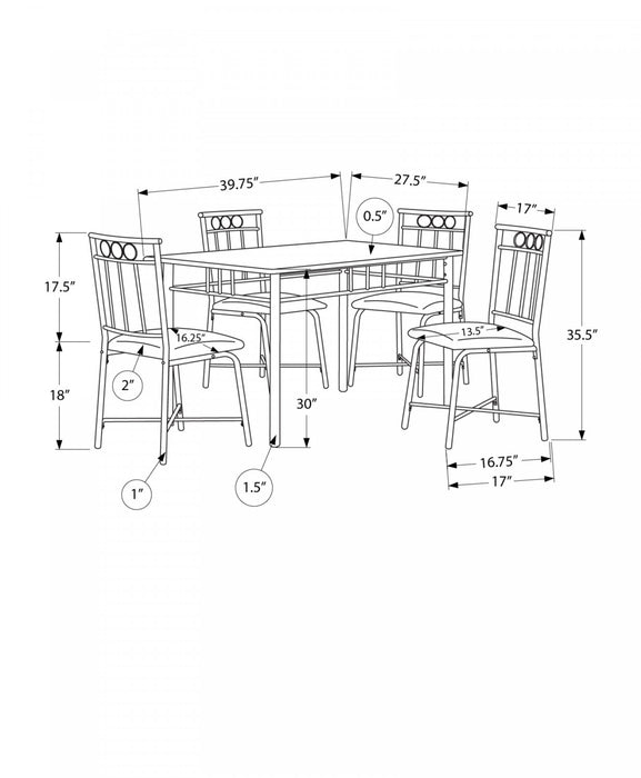 Ensemble de salle à manger 5 pièces de style moderne contemporain pour la cuisine avec petite table rectangulaire, imitation de marbre blanc, stratifié et métal noir
