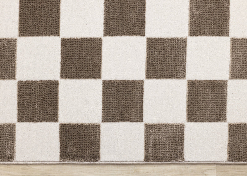 Carpette géométrique Leopold brune et blanche à motif de carreaux - 7 pi 10 po x 10 pi 6 po