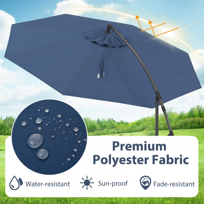 Costway Parasol suspendu 10' pour patio, ombre solaire decalee avec base Croix exterieur Marche Bleu