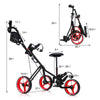 Costway Foldable 3 Wheel Push Pull Golf Club Cart Trolley W/seat Scoreboard Bag Red
