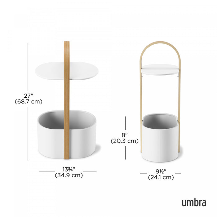 Table de bout moderne Bellwood de Umbra en acier avec rangement - blanche et naturelle