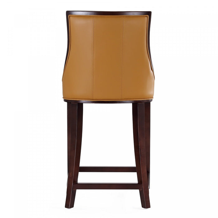 Tabouret de comptoir traditionnel en bois avec assise rembourree Fifth Avenue, coloris camel - Lot de 2