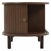 Lucas TV Stand Media Console with Rattan Drawer and Sliding Doors,Dark Oak | Lucas meuble TV – meuble multimedia avec tiroir en rotin et portes coulissantes, finition chene fonce