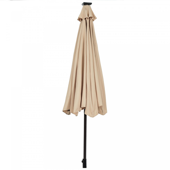 Costway Parasol de marche solaire LED de 10 pieds avec reglage d'inclinaison et manivelle, beige