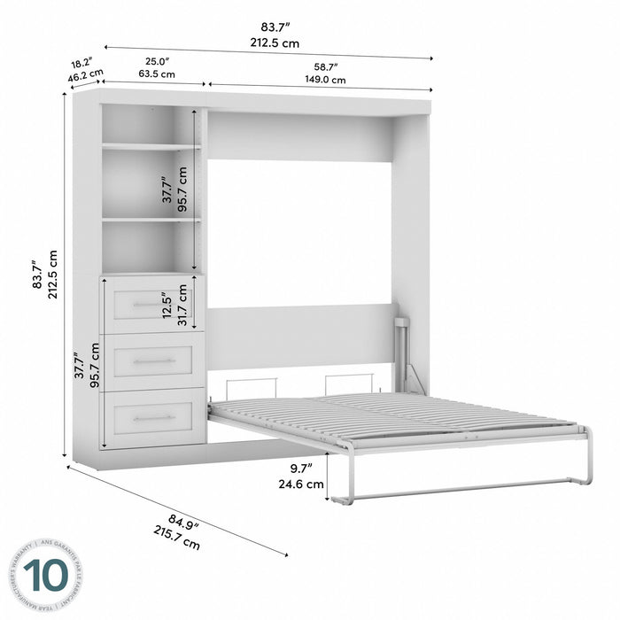 Lit double escamotable mural Pur de Bestar de 84 po avec rangement et tiroirs - gris écorce