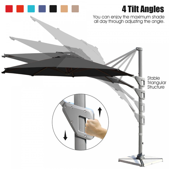 Costway Parasol deporte 11ft pour terrasse a rotation cantilever, aluminium, inclinable, base croisee, gris