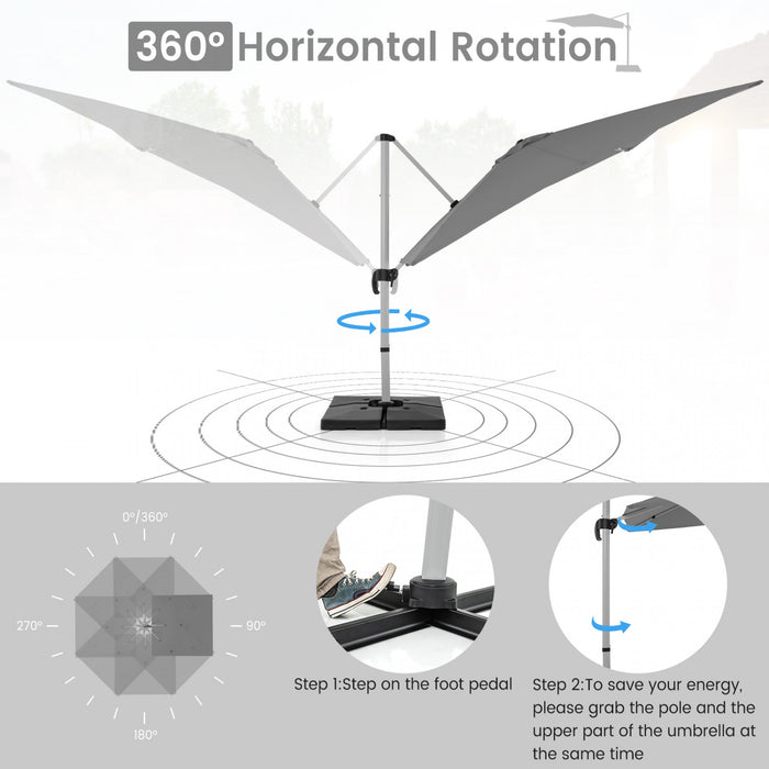 Costway Parasol d'exterieur a bras articule 10 pieds en aluminium suspendu deporte, avec rotation a 360° Gris