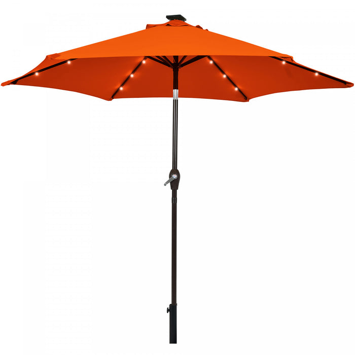 Costway Parasol de marche solaire LED de 9 pieds avec reglage d'inclinaison et manivelle, orange