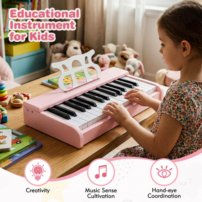 Costway Clavier de Piano pour Enfants 30 Touches avec Pupitre Amovible et Fonction Demarrage a Une Touche - Rose
