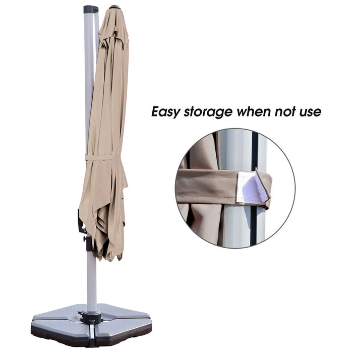 Costway Parasol deporte carre de 10 pieds pour patio, inclinaison a 360 degres, aluminium, beige