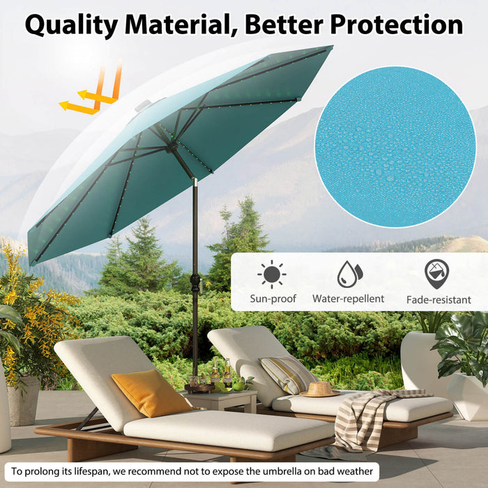 Parasol solaire Costway 10 FT avec 96 LED, inclinaison reglable a 35°, haut ventile, turquoise