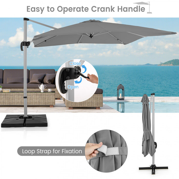 Costway Parasol d'exterieur a bras articule 10 pieds en aluminium suspendu deporte, avec rotation a 360° Gris