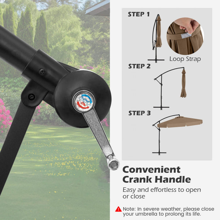 Costway Parasol suspendu deporte de 10 pieds, parasol cantilever de patio avec housse marron