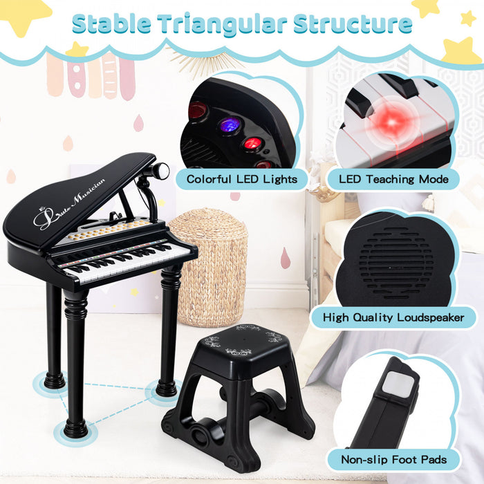 Costway Jouet Clavier de Piano pour Enfants 31 Touches, Instrument de Musique pour Bout de Chou avec Tabouret et Microphone - Noir
