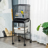 Pawhut 44.5"h Metal Bird Cage Parrot Play Spot Stand W/ Wheel Storage Shelf Multi-doors Black|Pawhut 44,5"h Support De Spot De Jeu Pour Perroquet En Metal Avec Cage A Oiseaux Avec Etagere De Ran