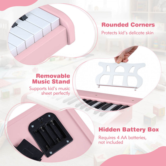 Costway Clavier de Piano pour Enfants 30 Touches avec Pupitre Amovible et Fonction Demarrage a Une Touche - Rose