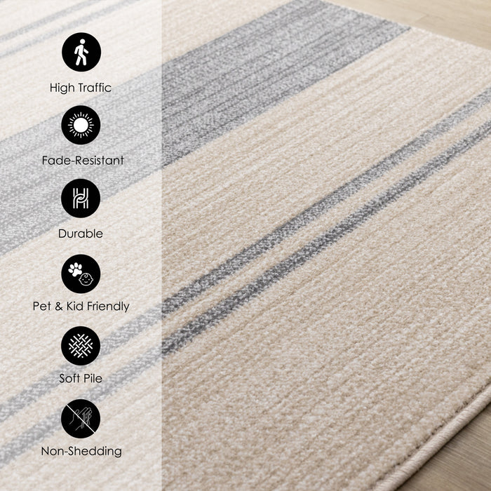 Tapis Covington beige et gris a rayures, 5'3\" x 7'7\"