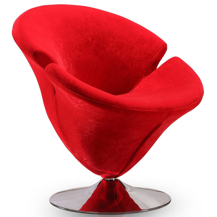Fauteuil d’appoint pivotant Tulip de Manhattan Comfort en chrome poli et en velours - rouge