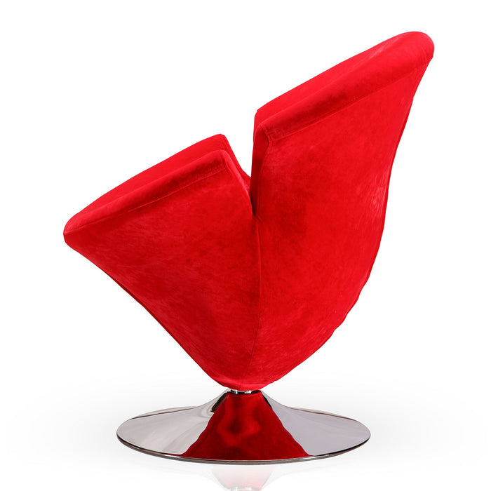 Fauteuil d’appoint pivotant Tulip de Manhattan Comfort en chrome poli et en velours - rouge