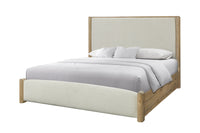  Lit à panneaux Austin avec tête et pied de lit en tissu, brun chêne naturel - format grand lit