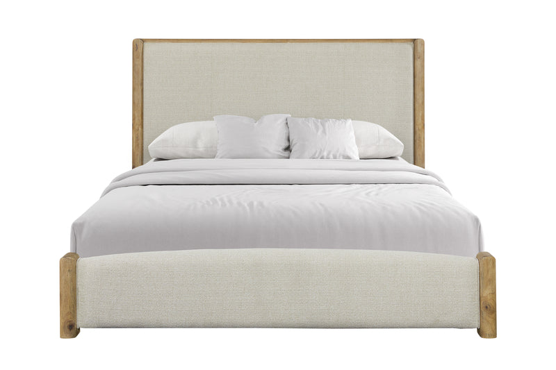 Lit à panneaux Austin avec tête et pied de lit en tissu, brun chêne naturel - format grand lit