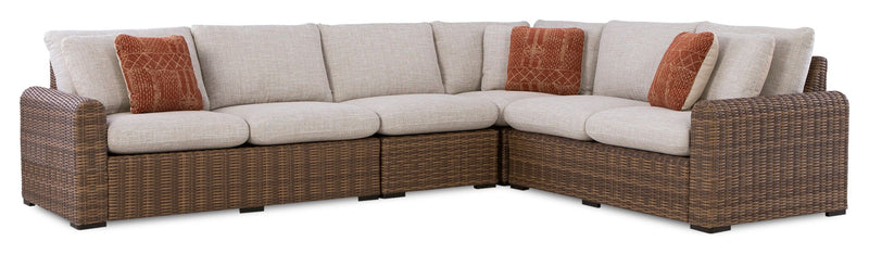 Ensemble Banff 4 pièces pour la terrasse à l’extérieur avec 2 causeuses, un fauteuil en coin et un fauteuil sans accoudoirs - brun et beige