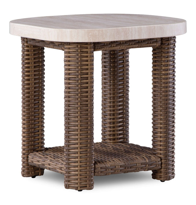 Table de bout Banff pour la terrasse à l’extérieur - osier en résine et aluminium, résistante aux intempéries - brune et beige