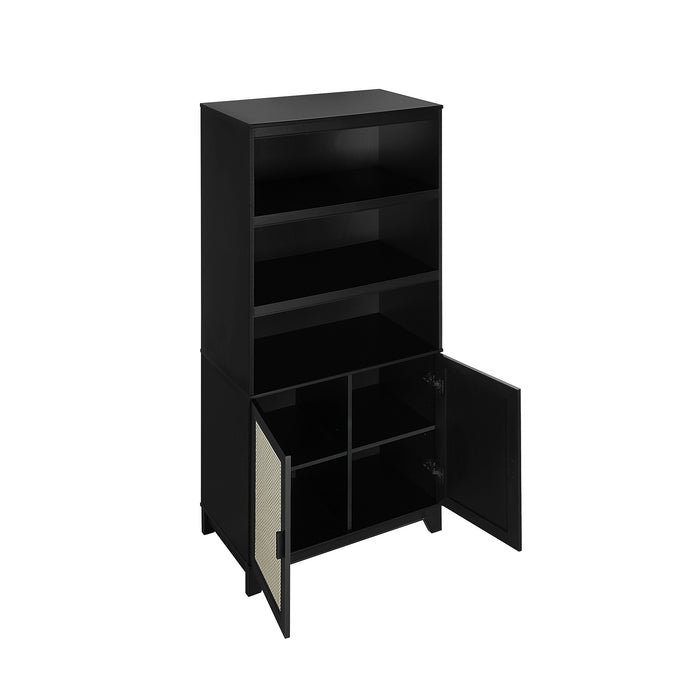 Bibliothèque moderne Sheridan de Manhattan Comfort avec cannage et tablettes réglables - noire