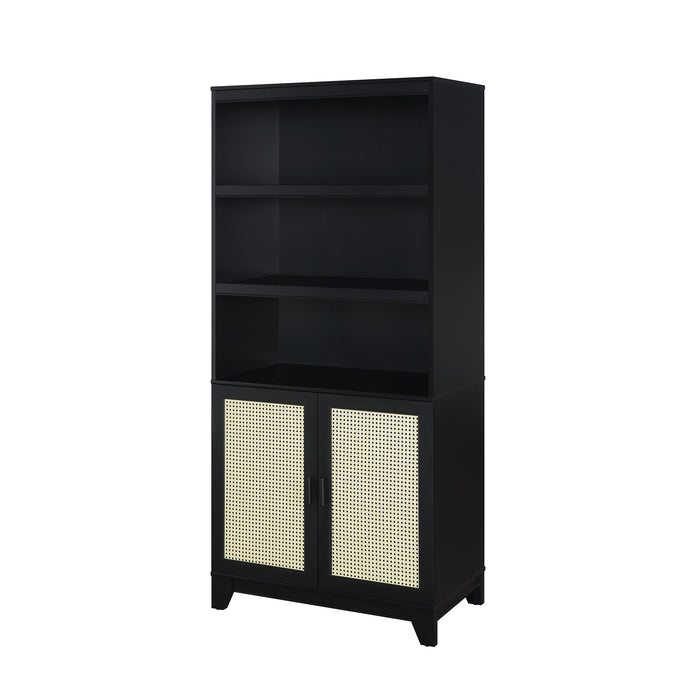 Bibliothèque moderne Sheridan de Manhattan Comfort avec cannage et tablettes réglables - noire
