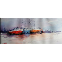  Œuvre d’art murale « Blue & Red Boats » sur toile - 21 po x 48 po