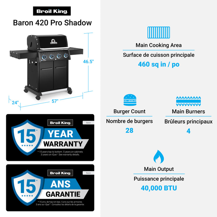 Broil King Baron 420 Pro Shadow 4-bruleurs 40 000 BTU Barbecue a gaz naturel - 674117