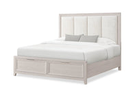 Lit de rangement Elana avec tête de lit rembourrée, beige - format très grand lit