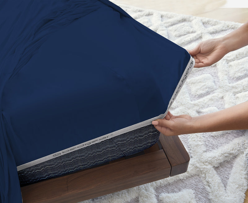 Ensemble de draps Hyper-Cotton BEDGEARMD 4 pièces pour lit double - bleu marine