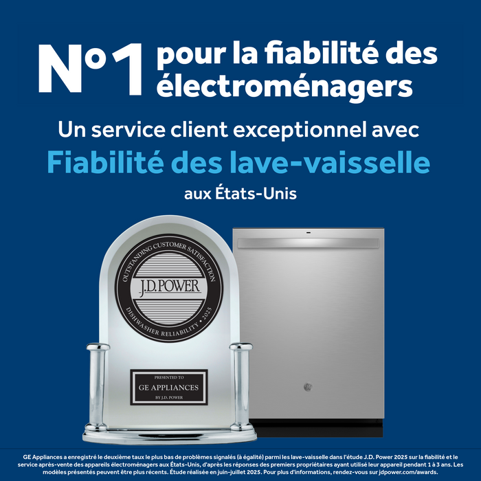 Lave-vaisselle portatif GE de 24 po et de 54 dBA avec commandes sur le dessus et broyeur d’aliments solides PiranhaMC - blanc - GPT225SGLWW