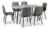 Arlo 7pc Dining Set with Table & 6 Charcoal Chairs, Sintered Stone & Metal, 55"W - Charcoal & Grey/Black | Ensemble de salle à manger Arlo 7 pièces en pierre frittée et métal avec table de 55 po (L) et 6 chaises anthracites - anthracite, gris et noir
