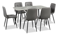 Ensemble de salle à manger Arlo 7 pièces en pierre frittée et métal avec table de 55 po (L) et 6 chaises anthracites - anthracite, gris et noir