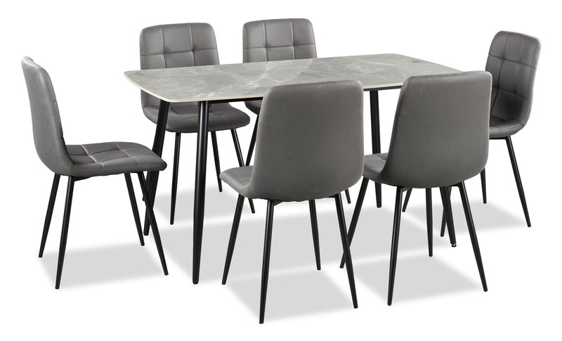 Ensemble de salle à manger Arlo 7 pièces en pierre frittée et métal avec table de 55 po (L) et 6 chaises anthracites - anthracite, gris et noir